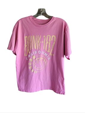 Blink-182 Women's Oversized Graphic Tee | Size Small, Pink + Yellow